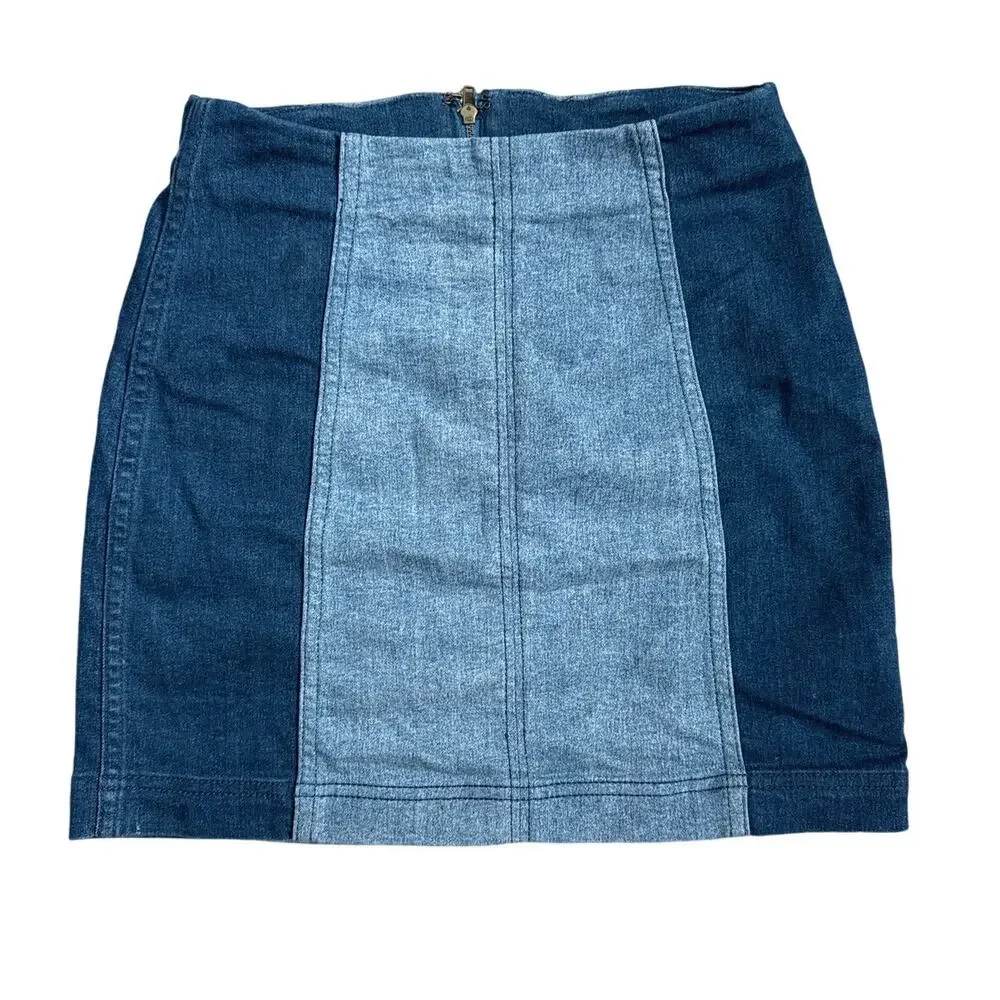 Free‎ People Modern Femme Color Block Unlined Mini Skirt Dark Blue Size 2 - Picture 4 of 9